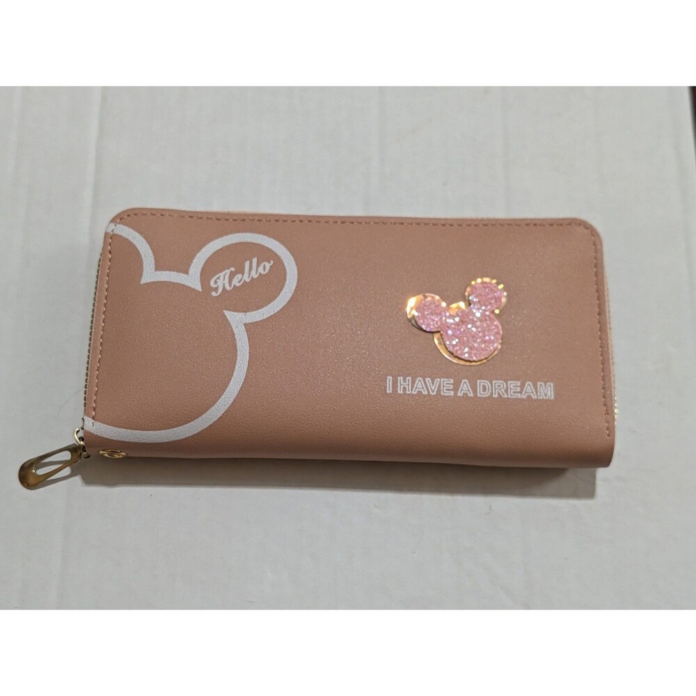 Pink Mickey Mouse Zip Around Wristlet Wallet I Have A Dream Glitter Accordion